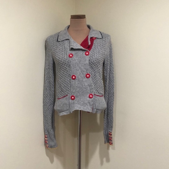 Anthropologie Sparrow Cardigan Sweater Size Small Gray Cotton Blend Cable Knit - Picture 2 of 12